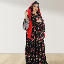Load image into Gallery viewer, DHABIYA BLACK  PREMIUM COTTON  LAYERED MATERNITY AND NURSING DRESS WITH ZIPPER
