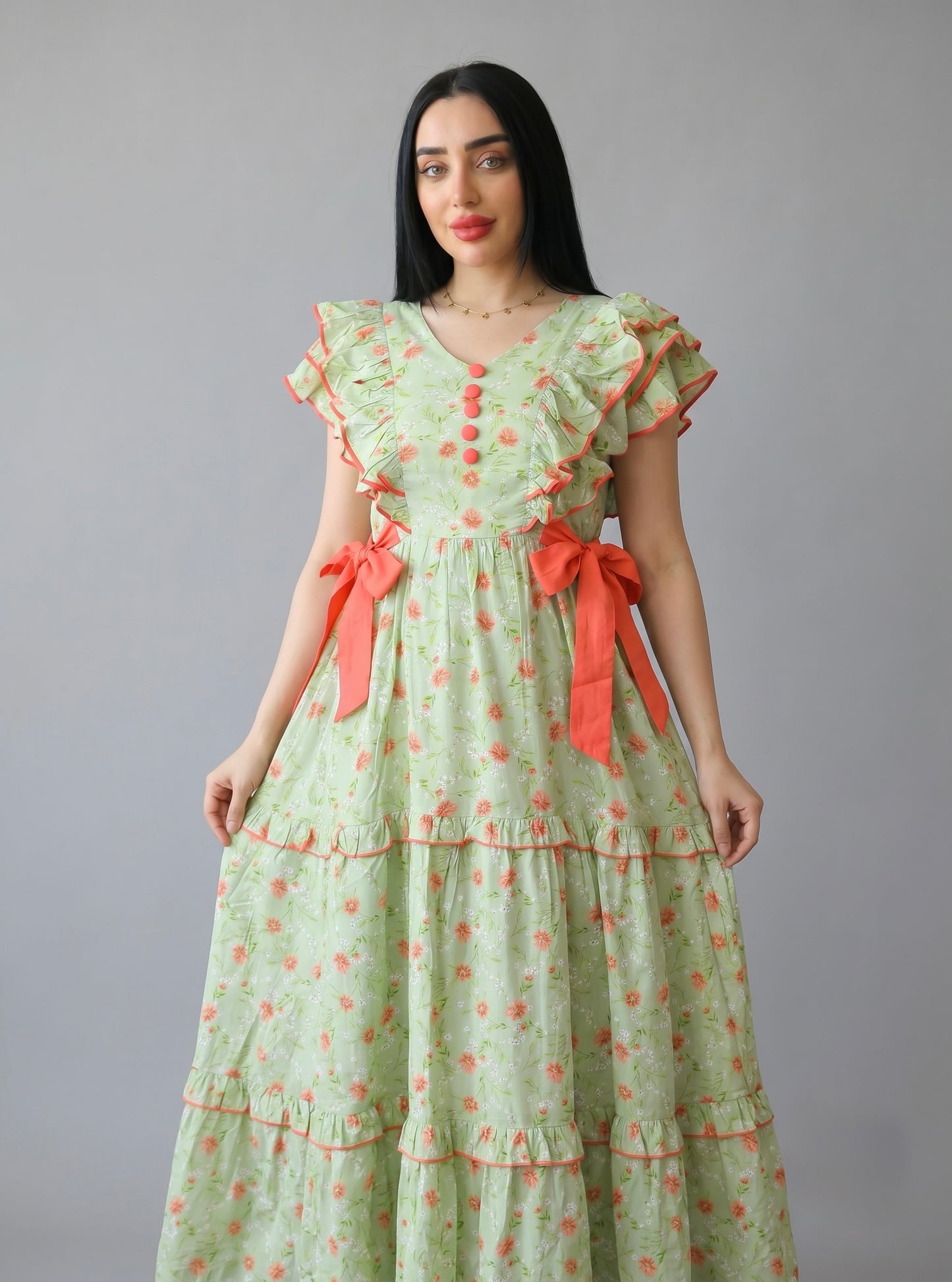 DAISY GREEN BLOSSOM FARASHA SLEEVELESS  LAYERED MATERNITY AND NURSING GOWN