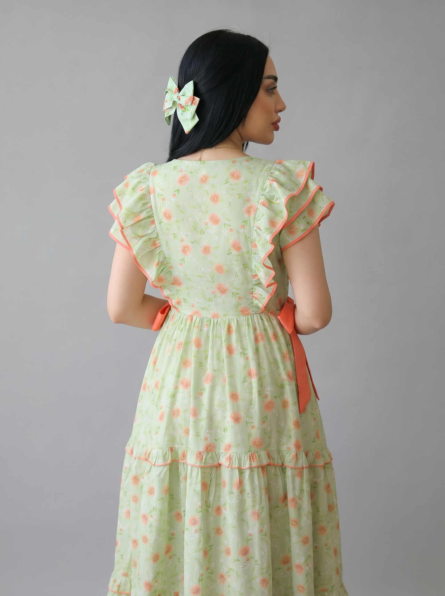 DAISY GREEN BLOSSOM FARASHA SLEEVELESS  LAYERED MATERNITY AND NURSING GOWN