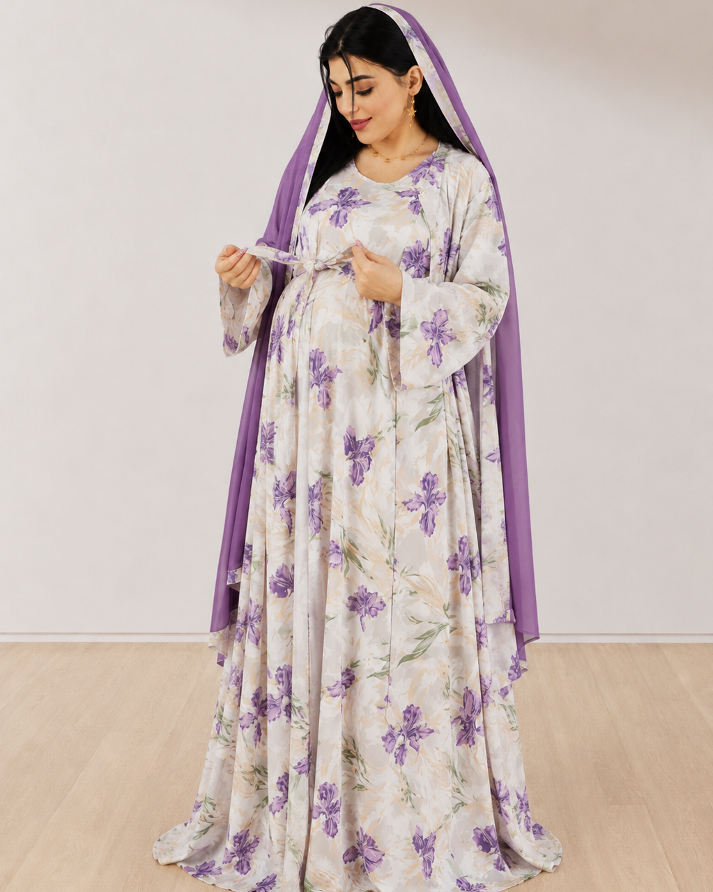 Additional view of Lilac Spring Mommy and Me 5 in 1 Long Maternity Set