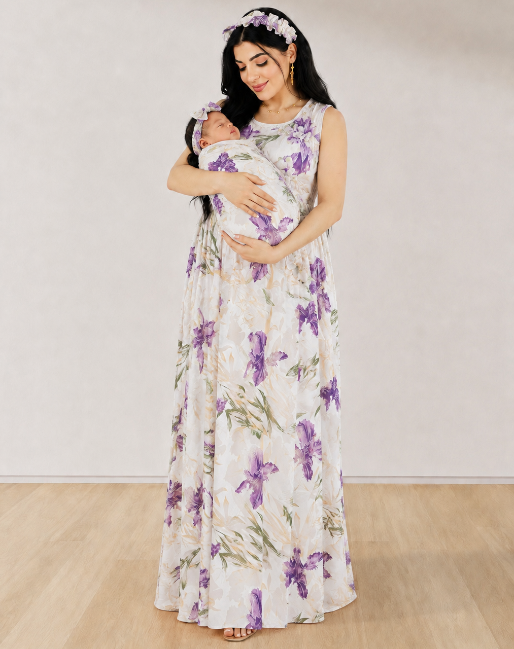 Additional view of Lilac Spring Mommy and Me 5 in 1 Long Maternity Set