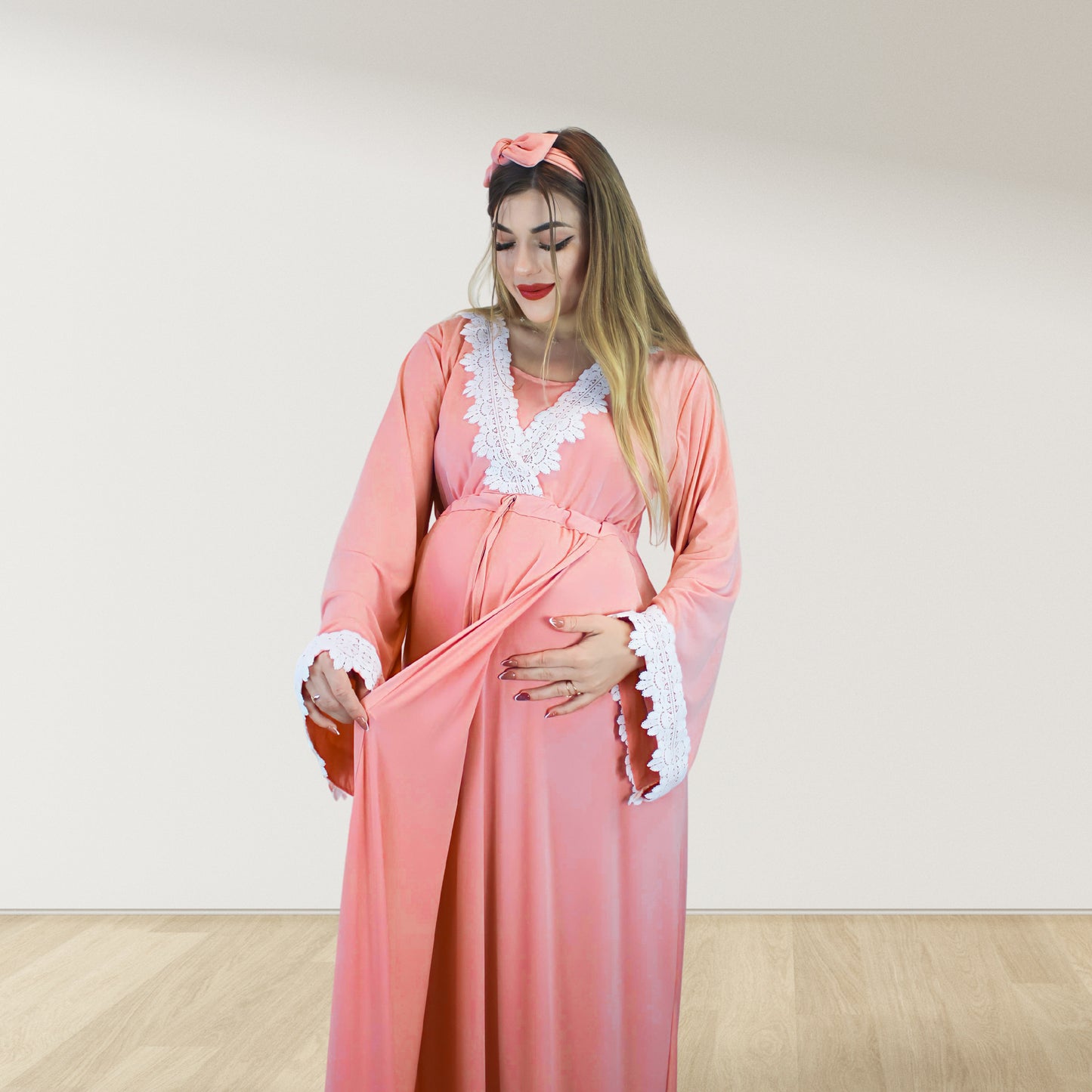 PRETTY IN PEACH MATERNITY MAXI AND SWADDLE BLANKET  SET