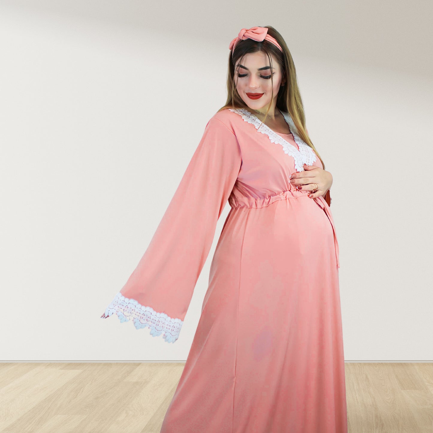 PRETTY IN PEACH MATERNITY MAXI AND SWADDLE BLANKET  SET