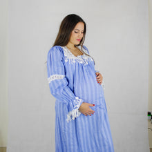 Load image into Gallery viewer, BLUE COTTON MATERNITY AND NURSING LONG NIGHTDRESS
