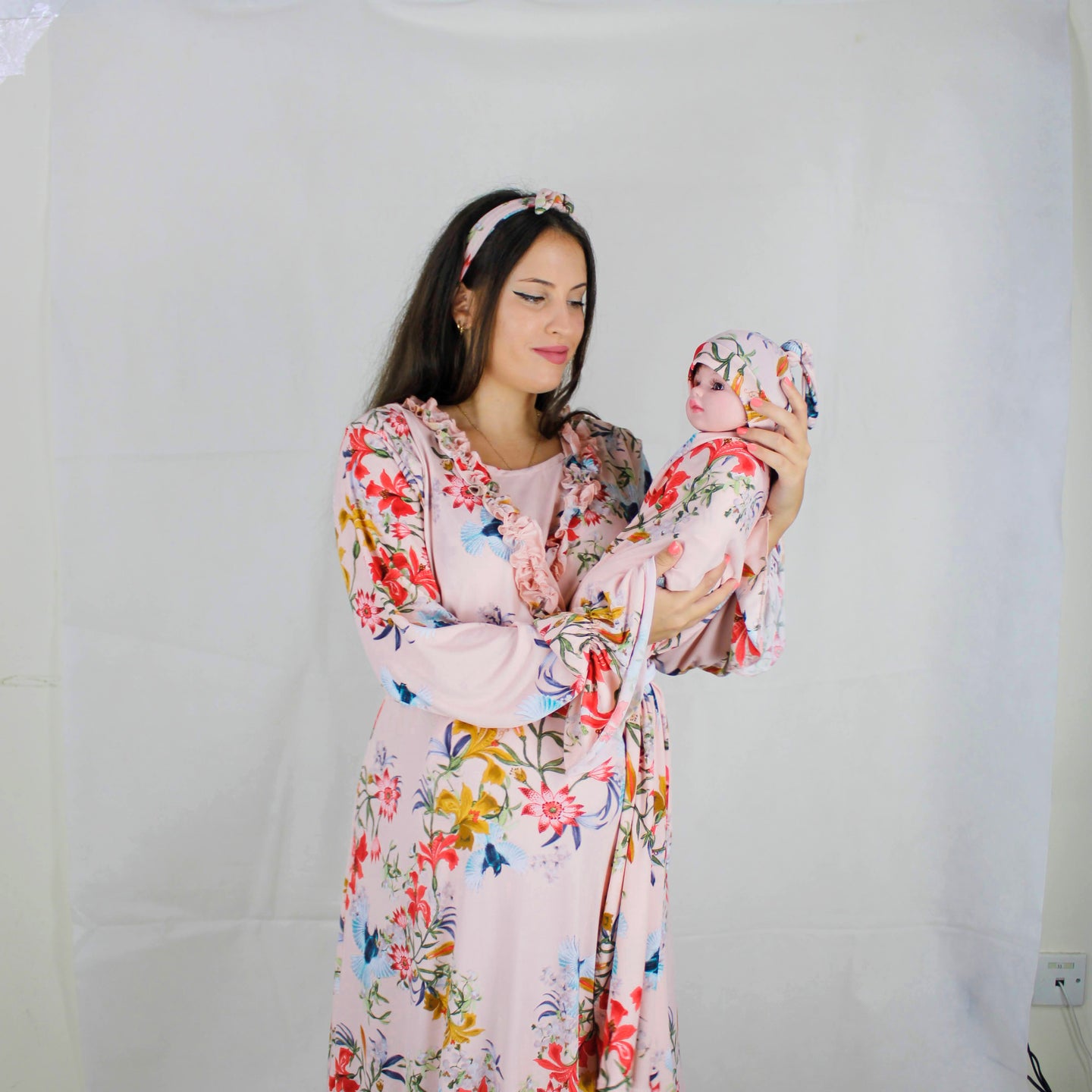 BLUSH PINK FLORAL MATERNITY MAXI AND SWADDLE BLANKET  SET
