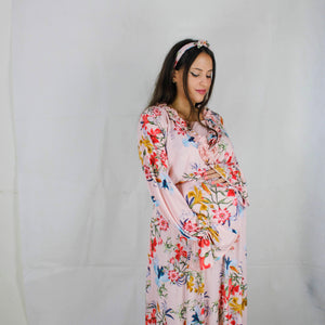 BLUSH PINK FLORAL MATERNITY MAXI AND SWADDLE BLANKET  SET