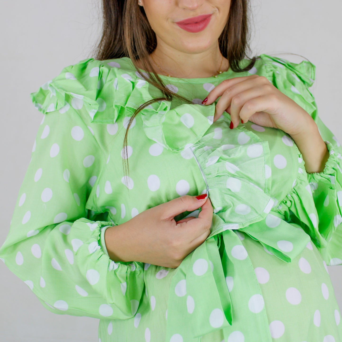 REEM BABY GREEN ZIP MATERNITY AND NURSING GOWN