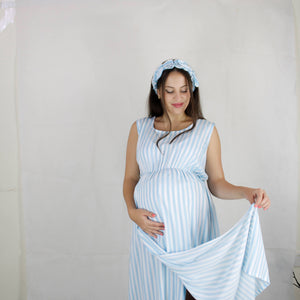 BABY BLUE STRIPES MOMMY AND ME 5 IN 1 LONG MATERNITY SET