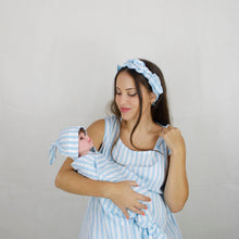 Load image into Gallery viewer, BABY BLUE STRIPES MOMMY AND ME 5 IN 1 LONG MATERNITY SET
