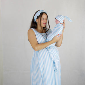 BABY BLUE STRIPES MOMMY AND ME 5 IN 1 LONG MATERNITY SET