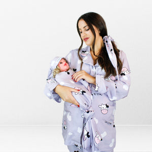 مجموعة MILKY MAMA للأمومة والرضاعة بيجاما طويلة مع مجموعة قماط