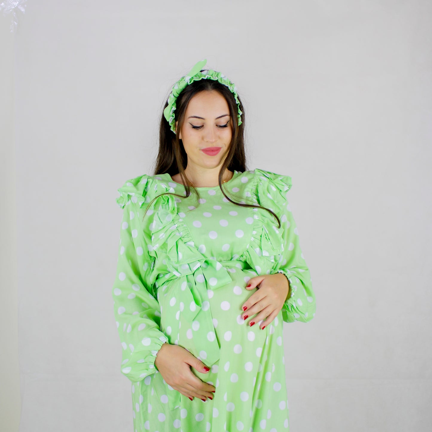 REEM BABY GREEN ZIP MATERNITY AND NURSING GOWN