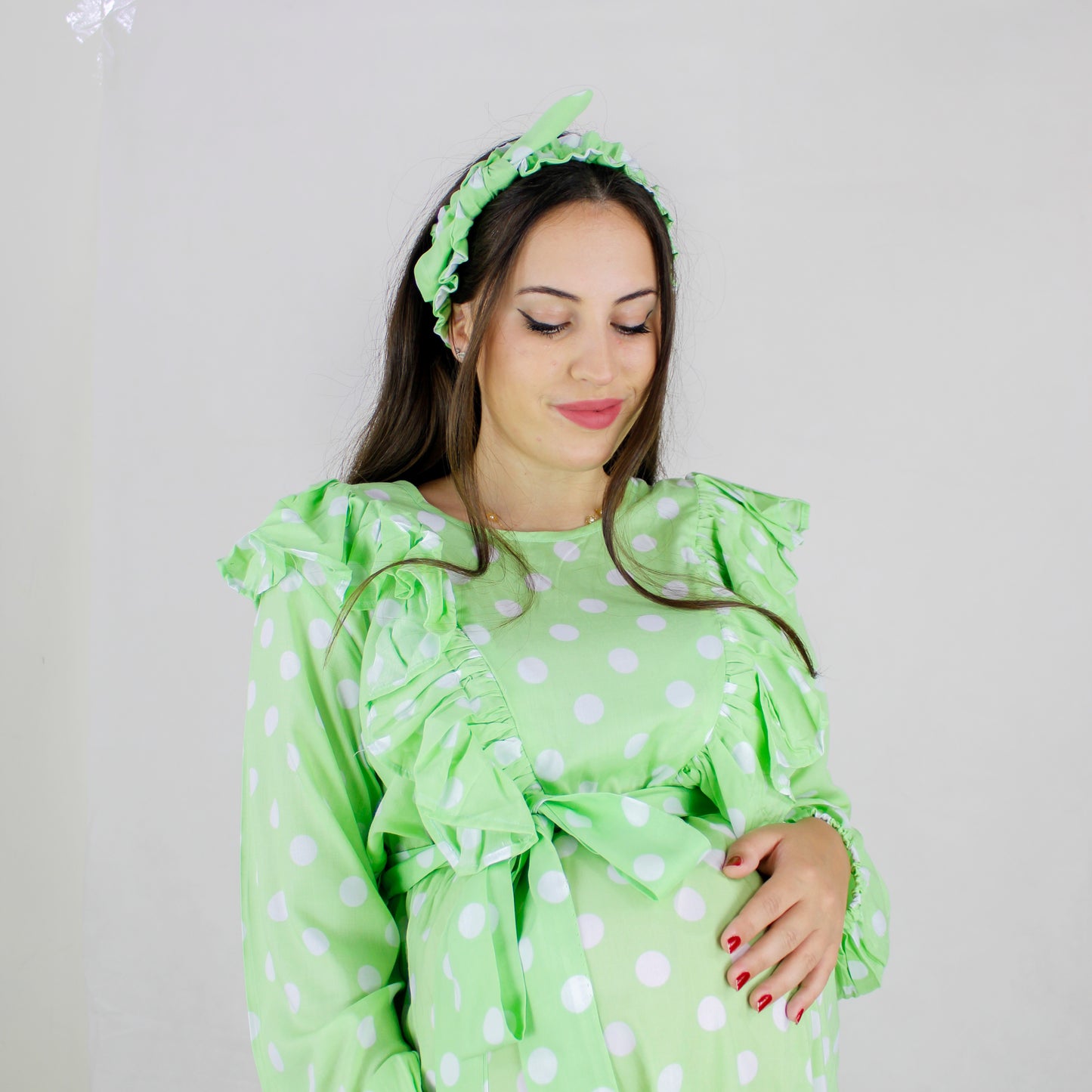 REEM BABY GREEN ZIP MATERNITY AND NURSING GOWN
