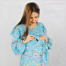 Load image into Gallery viewer, MAYA BLUE FLORAL SIDE ZIP MATERNITY AND NURSING GOWN
