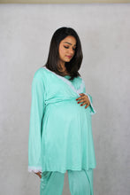 Load image into Gallery viewer, TURQUOISE MATERNITY AND NURSING LACE PAJAMA SET
