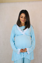 Load image into Gallery viewer, BABY BLUE MATERNITY AND NURSING LACE PAJAMA SET - mommyandmearabia
