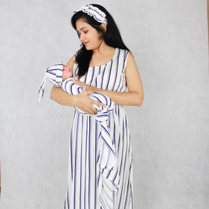B&W STRIPES MOMMY AND ME 5 IN 1 LONG MATERNITY SET - mommyandmearabia