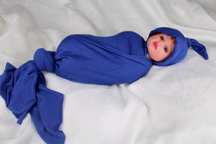 Admiral blue  cotton stretch swaddle set - mommyandmearabia