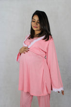 Load image into Gallery viewer, PEACH PAPAYA MATERNITY AND NURSING LACE PAJAMA SET
