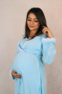 BABY BLUE MATERNITY AND NURSING LACE PAJAMA SET - mommyandmearabia