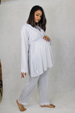 Load image into Gallery viewer, STEEL GREY MATERNITY AND NURSING LACE PAJAMA SET
