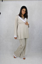 Load image into Gallery viewer, SAND BEIGE MATERNITY AND NURSING LACE PAJAMA SET
