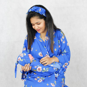 AZURE BLUE FLORAL MOMMY AND ME 5 IN 1 SHORT MATERNITY SET - mommyandmearabia