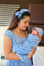 Load image into Gallery viewer, SERA BLUE STRIPES MOMMY AND ME 5 IN 1 LONG MATERNITY SET
