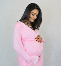 Load image into Gallery viewer, BABY PINK MATERNITY AND NURSING LACE PAJAMA SET
