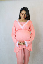Load image into Gallery viewer, BABAY PEACH MATERNITY AND NURSING LACE PAJAMA SET

