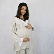 Load image into Gallery viewer, SAND BEIGE MATERNITY AND NURSING LACE PAJAMA SET
