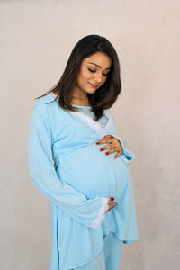 BABY BLUE MATERNITY AND NURSING LACE PAJAMA SET - mommyandmearabia