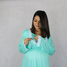 Load image into Gallery viewer, TURQUOISE MATERNITY AND NURSING LACE PAJAMA SET

