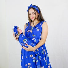 Load image into Gallery viewer, AZURE BLUE FLORAL MOMMY AND ME 5 IN 1 LONG MATERNITY SET
