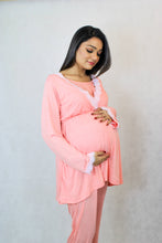 Load image into Gallery viewer, BABAY PEACH MATERNITY AND NURSING LACE PAJAMA SET
