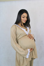 Load image into Gallery viewer, SUGAR BEIGE MATERNITY AND NURSING LACE PAJAMA SET
