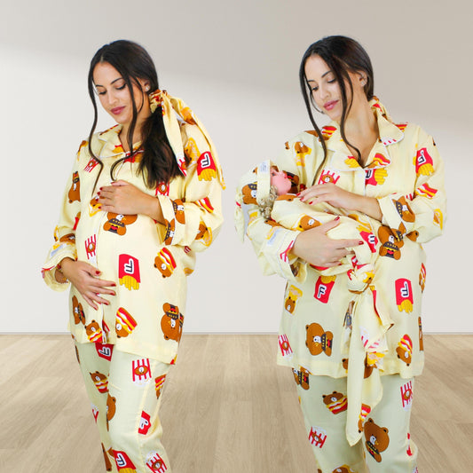 BABY BEAR MATERNITY AND NURSING LONG PYJAMA SET WITH SWADDLE SET